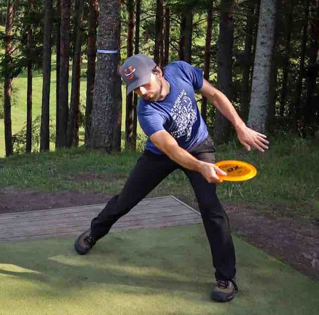 Disc golf basket in scenic setting